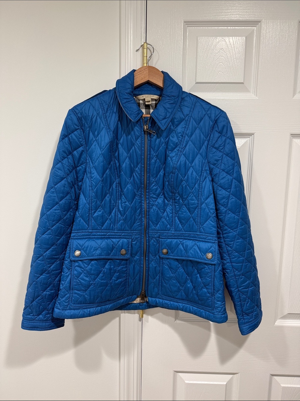 Burberry Quilted Puffer Jacket in Cobalt Blue
